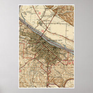 Póster Mapa de época de Jefferson City MO (1939)