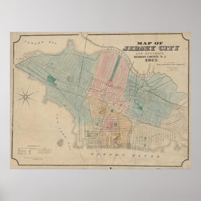 Póster Mapa de época de Jersey City NJ (1879) (Frente)