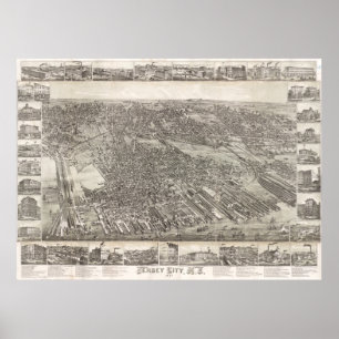 Póster Mapa de época de Jersey City NJ (1883)