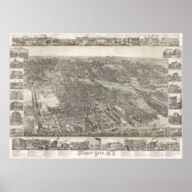 Póster Mapa de época de Jersey City NJ (1883) (Frente)