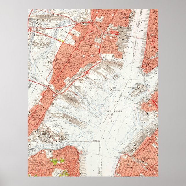 Póster Mapa de época de Jersey City NJ (1955) (Frente)
