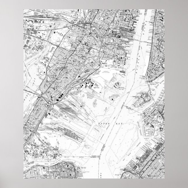 Póster Mapa de época de Jersey City NJ (1967) BW (Frente)