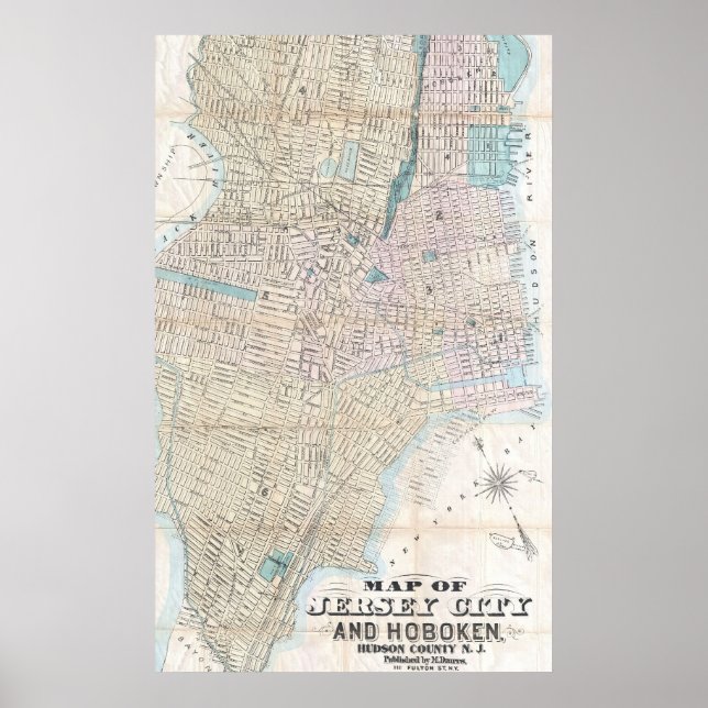 Póster Mapa de época de Jersey City y Hoboken (1886) (Frente)