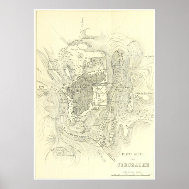 Póster Mapa de época de Jerusalén Israel (1859) (Frente)