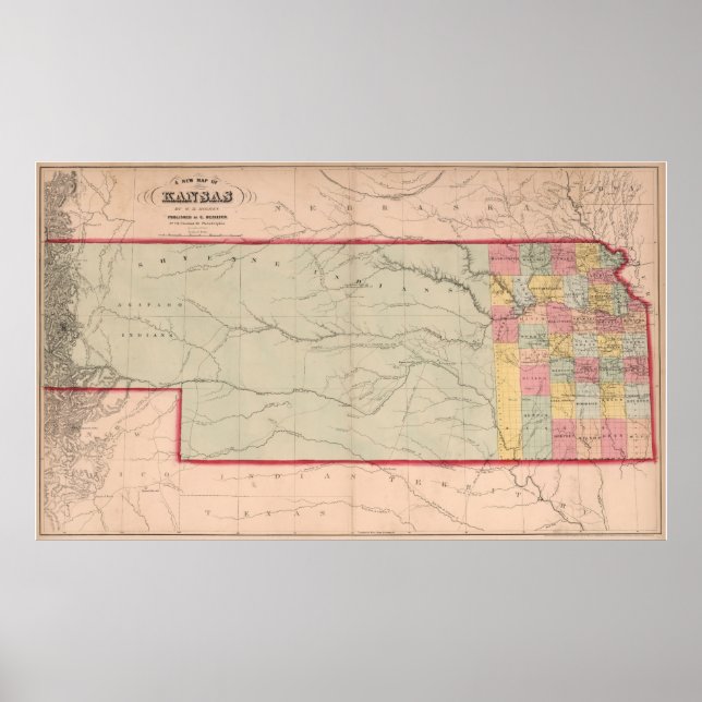Póster Mapa de época de Kansas (1859) (Frente)