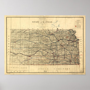 Póster Mapa de época de Kansas (1884)