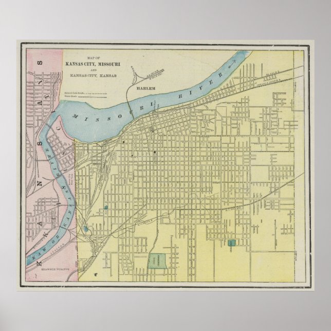 Póster Mapa de época de Kansas City Missouri (1901) (Frente)