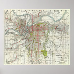 Póster Mapa de época de Kansas City Missouri (1920)