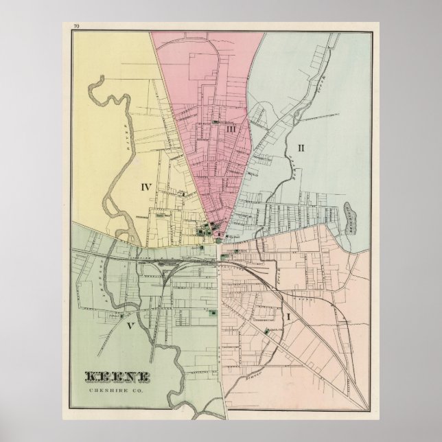 Póster Mapa de época de Keene New Hampshire (1877) (Frente)