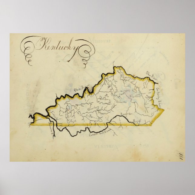 Póster Mapa de época de Kentucky (1823) (Frente)