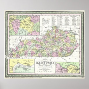 Póster Mapa de época de Kentucky (1850)