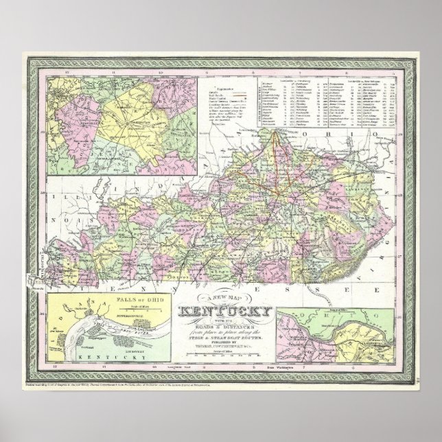 Póster Mapa de época de Kentucky (1850) (Frente)
