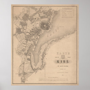 Póster Mapa de época de Kiel Alemania (1853)