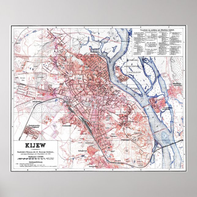 Póster Mapa de época de Kiev Ucrania (1918) (Frente)