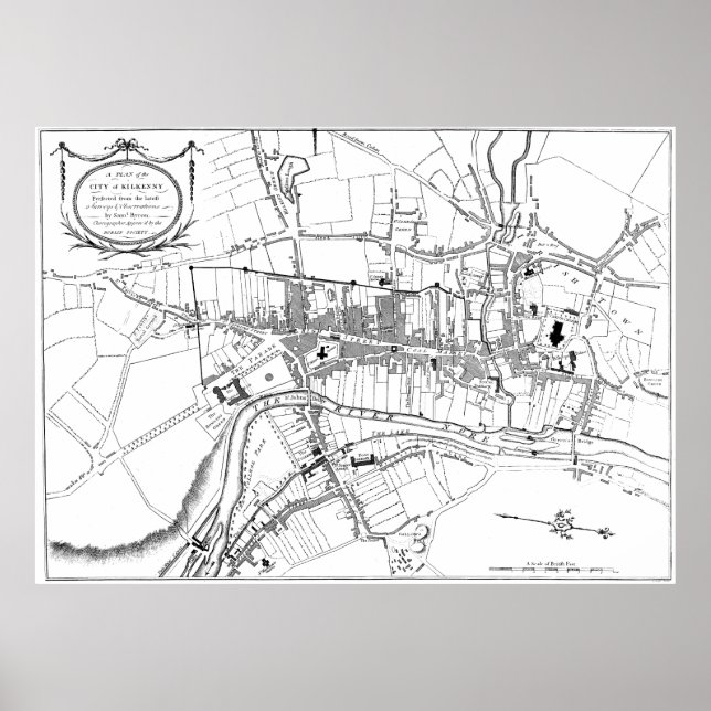 Póster Mapa de época de Kilkenny Ireland (1780) (Frente)