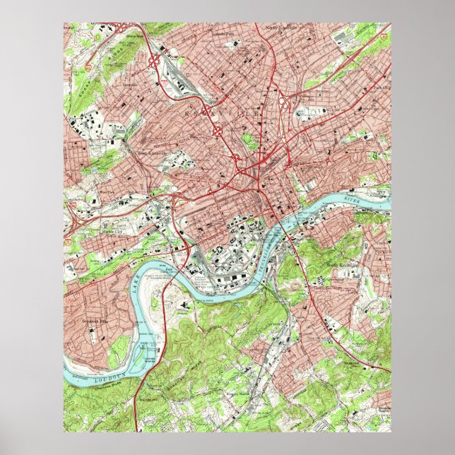 Póster Mapa de época de Knoxville Tennessee (1966) (Frente)