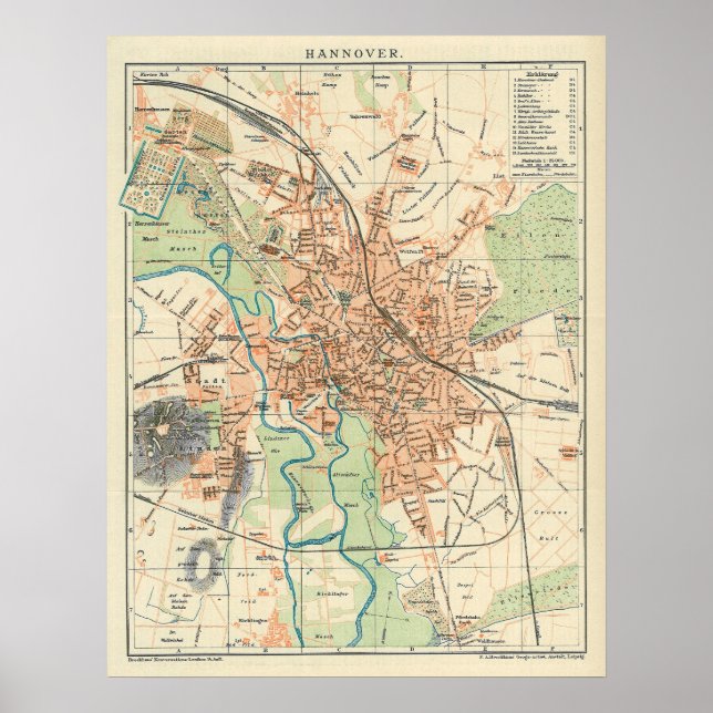 Póster Mapa de época de la Alemania de Hanover (1895) (Frente)