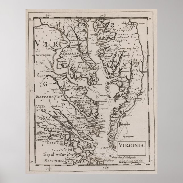 Póster Mapa de época de la bahía de Chesapeake (1681) (Frente)