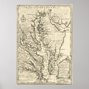 Póster Mapa de época de la bahía de Chesapeake (1752)