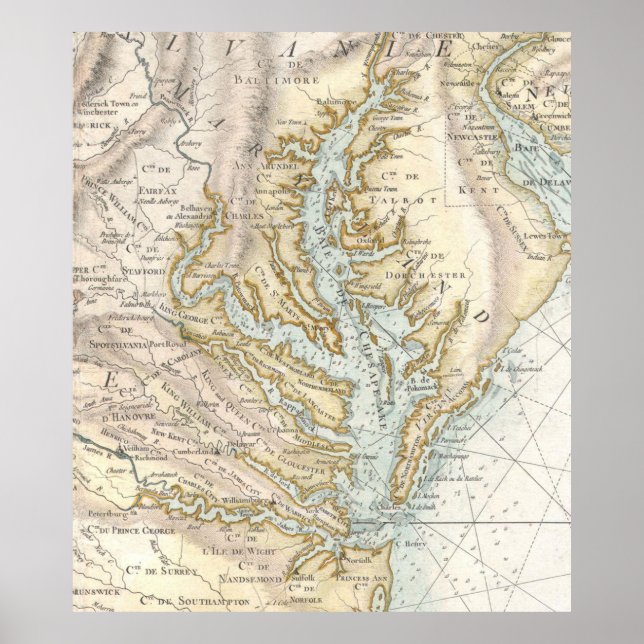Póster Mapa de época de la bahía de Chesapeake (1778) 2 (Frente)