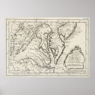 Póster Mapa de época de la bahía de Chesapeake (1780)