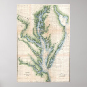 Póster Mapa de época de la bahía de Chesapeake (1873)