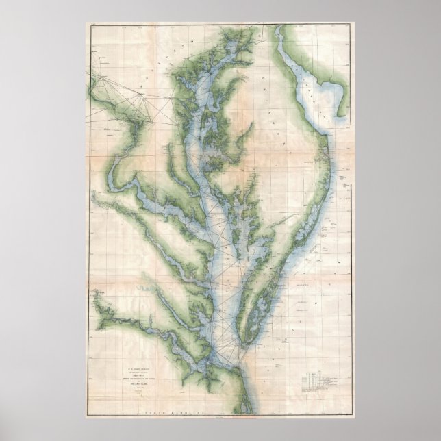 Póster Mapa de época de la bahía de Chesapeake (1873) (Frente)