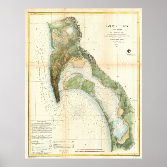 Póster Mapa de época de la bahía de San Diego (1857) (Frente)