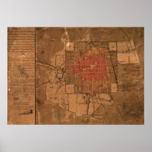 Póster Mapa de época de la Ciudad de México (1800)