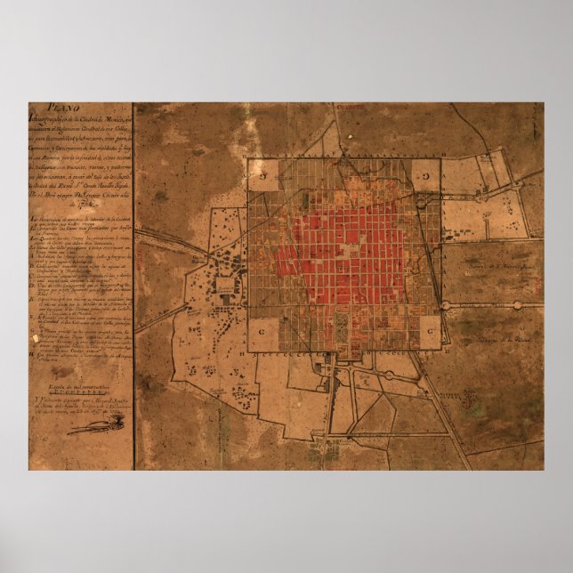 Póster Mapa de época de la Ciudad de México (1800) (Frente)