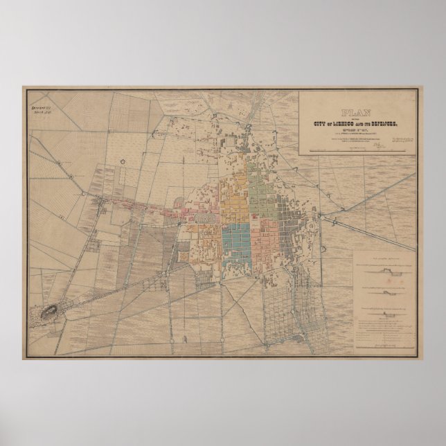 Póster Mapa de época de la Ciudad de México (1847) (Frente)