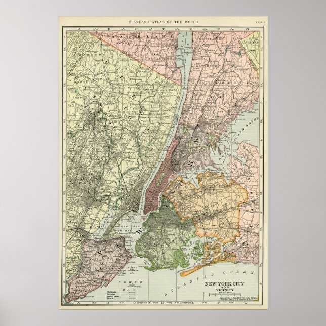 Póster Mapa de época de la ciudad de Nueva York (Frente)
