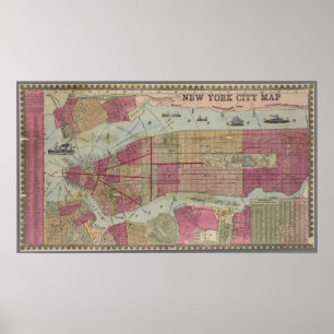 Póster Mapa de época de la ciudad de Nueva York
