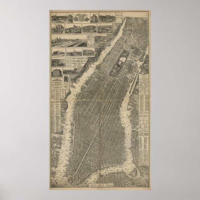 Póster Mapa de época de la ciudad de Nueva York (1879) 4 (Frente)