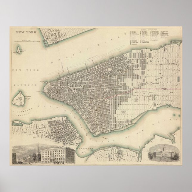 Póster Mapa de época de la ciudad de Nueva York baja (184 (Frente)