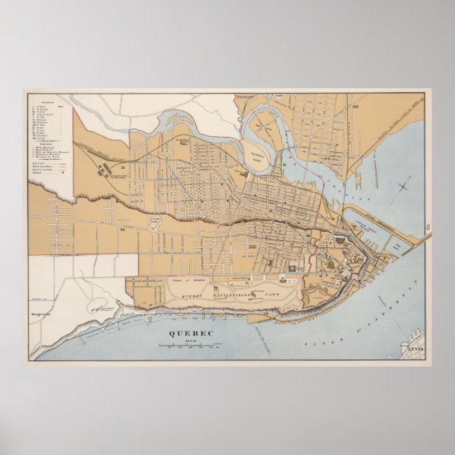 Póster Mapa de época de la ciudad de Quebec (1915) (Frente)