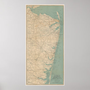 Póster Mapa de época de la costa de Nueva Jersey (1890)