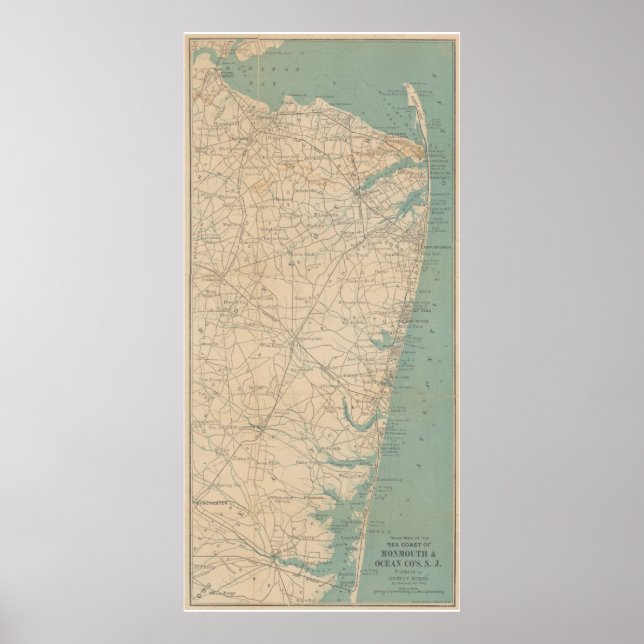 Póster Mapa de época de la costa de Nueva Jersey (1890) (Frente)