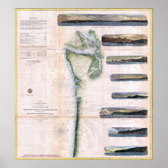 Póster Mapa de época de la costa de Washington y Oregón ( (Frente)