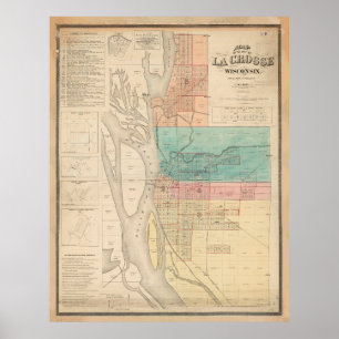 Póster Mapa de época de La Crosse WI (1874)