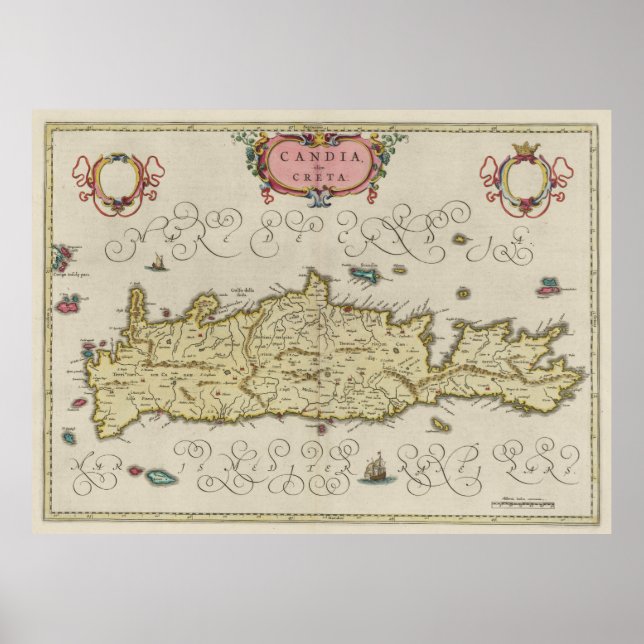Póster Mapa de época de la Grecia de Creta (1665) (Frente)