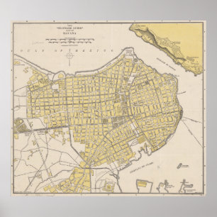 Póster Mapa de época de La Habana Cuba (1905)