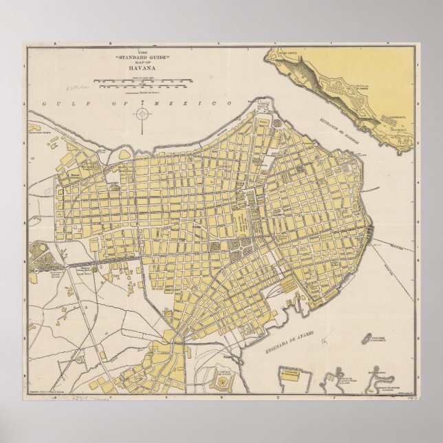 Póster Mapa de época de La Habana Cuba (1905) (Frente)