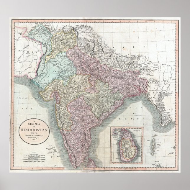 Póster Mapa de época de la India (1806) (Frente)