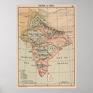 Póster Mapa de época de la India (1823)