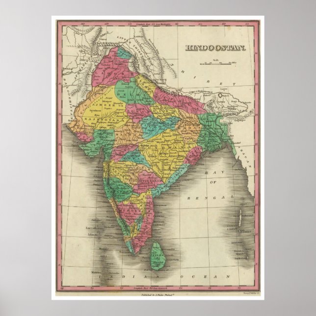 Póster Mapa de época de la India (1831) (Frente)