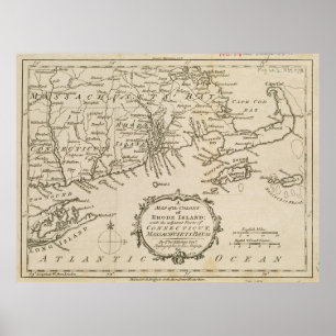 Póster Mapa de época de la isla de Caod y Rhode (1778)