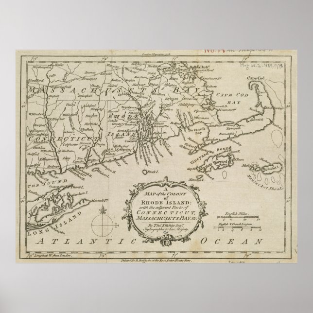 Póster Mapa de época de la isla de Caod y Rhode (1778) (Frente)