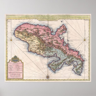 Póster Mapa de época de la isla de Martinica (1742)