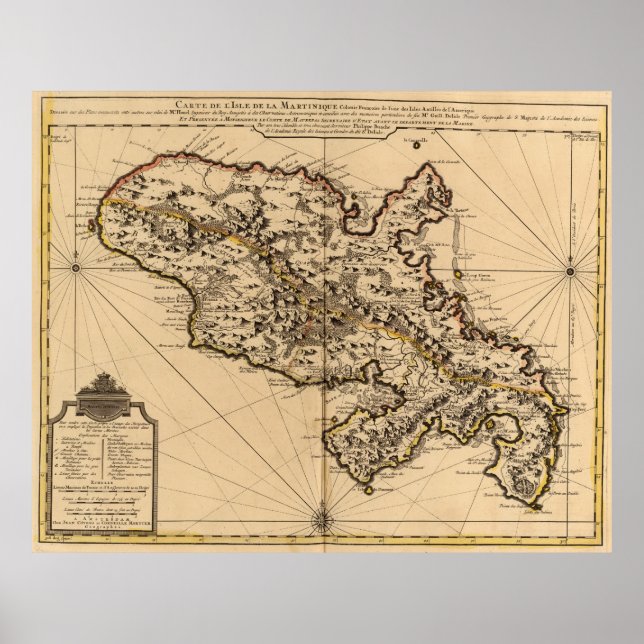 Póster Mapa de época de la isla de Martinica (1742) 2 (Frente)